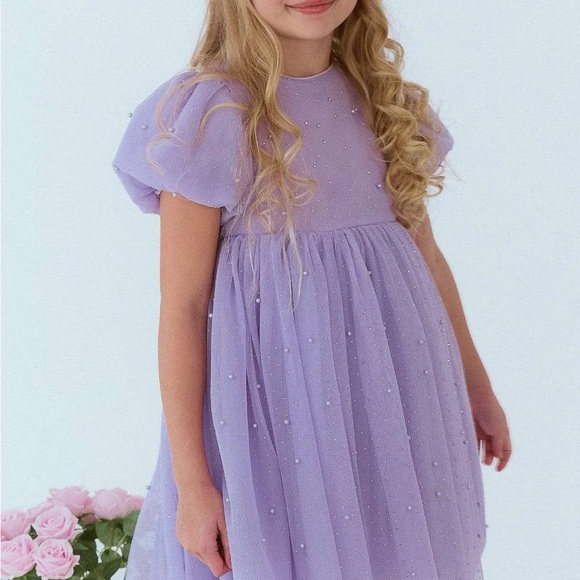 Lola + The Boys LAVENDER CRYSTAL PEARL TULLE DRESS sz 10 - Picture 1 of 4